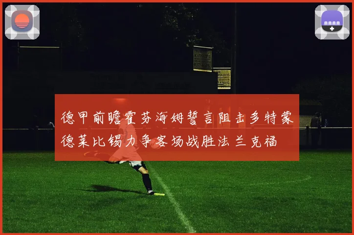 德甲前瞻霍芬海姆誓言阻击多特蒙德莱比锡力争客场战胜法兰克福